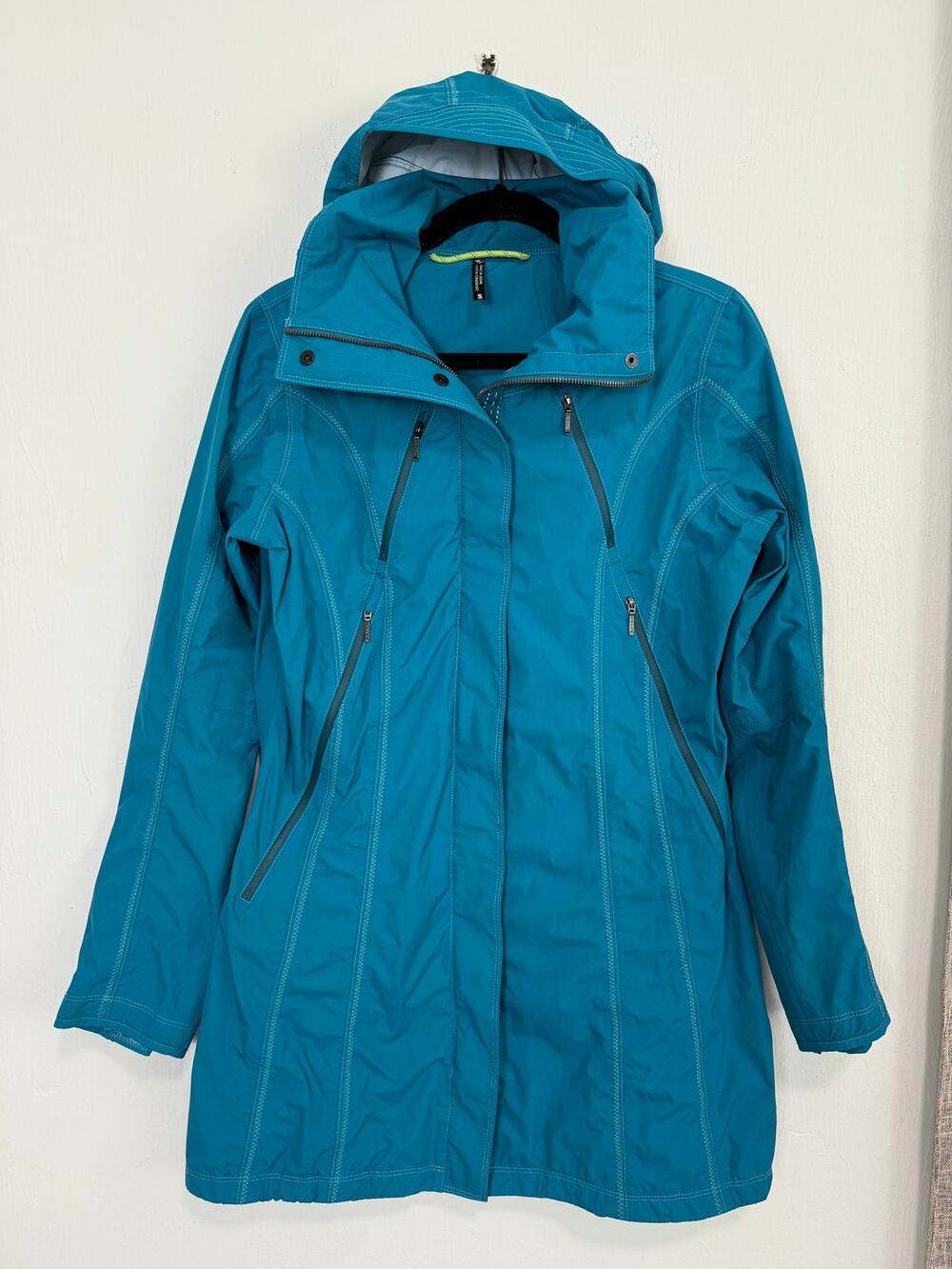 Kuhl Womens Rain Trench Coat S Blue Waterproof Hood Pockets Outdoor Hiking